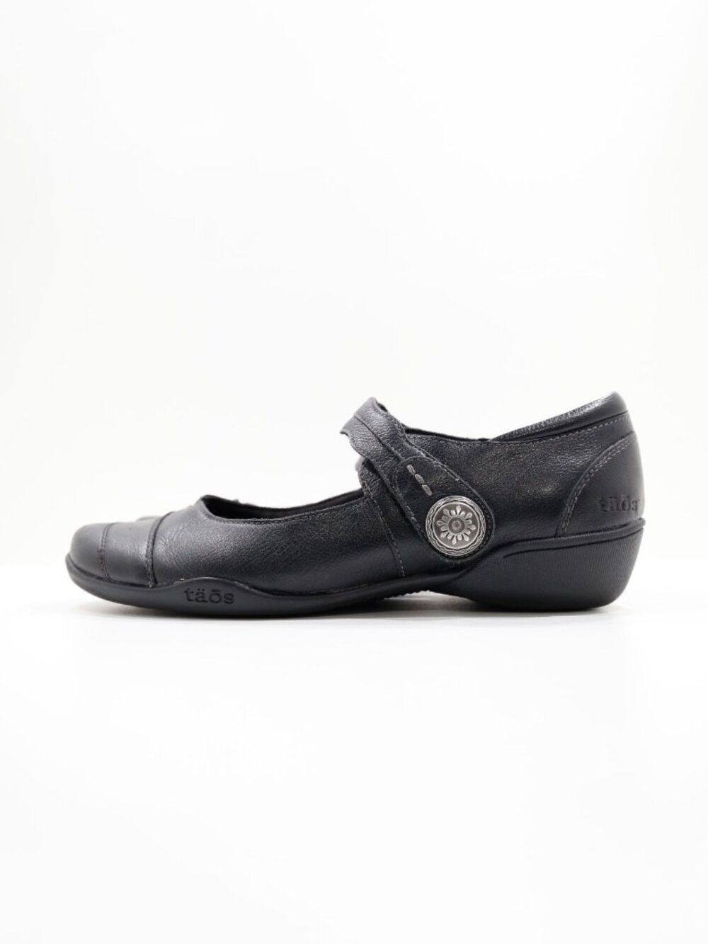 Taos Applause Black Leather 1.5" Mini Wedge Comfort Mary Janes - 8.5/EU 39